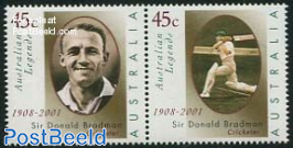 Sir Donald Bradman 2v [:], 1908-2001 overprinted