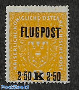 2.50 on 3kr, 25x30mm, grey paper, perf. 12.5, stamp out of set