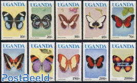 Butterflies 10v (blue UGANDA, no year)