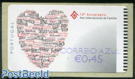 Int. family year 1v, automat stamp (face value may vary) Correio Azul