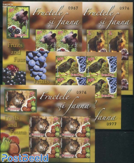 Fruits & Animals 4 m/s (each with 4 perforated and 1 imperforated stamp)
