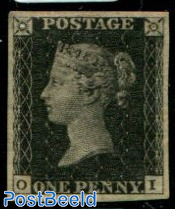 1p Black, Queen Victoria, Worlds first stamp