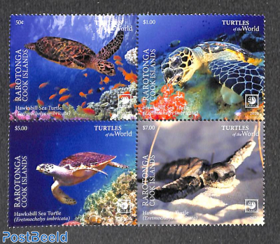 Rarotonga, Turtles 4v [+] (with coloured borders)
