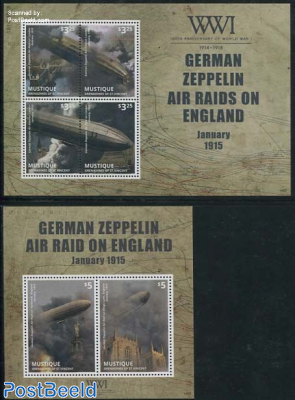 Mustique, German Zeppelin Air Raid on England 2 s/s